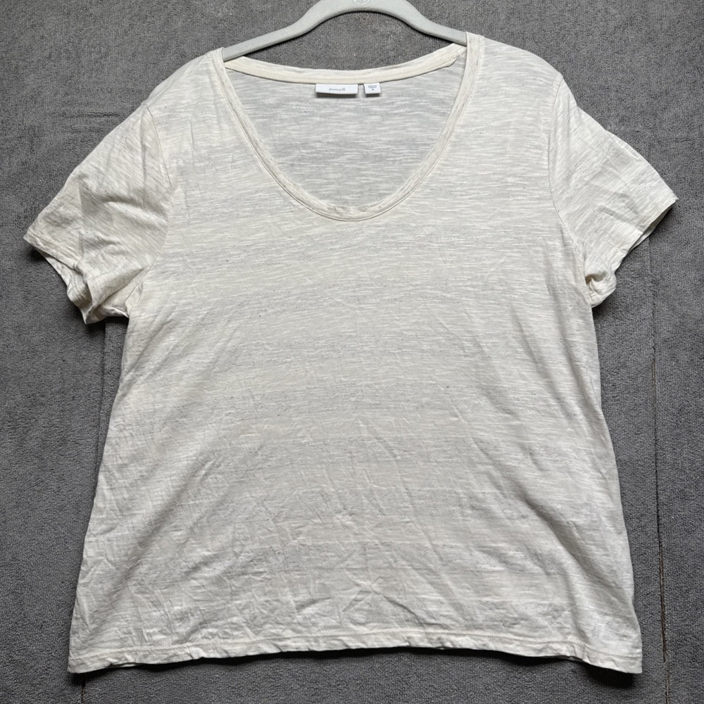 Pure Jill Women's Striped V-Neck Tee Medium Ivory Neutral Minimalist Coastal